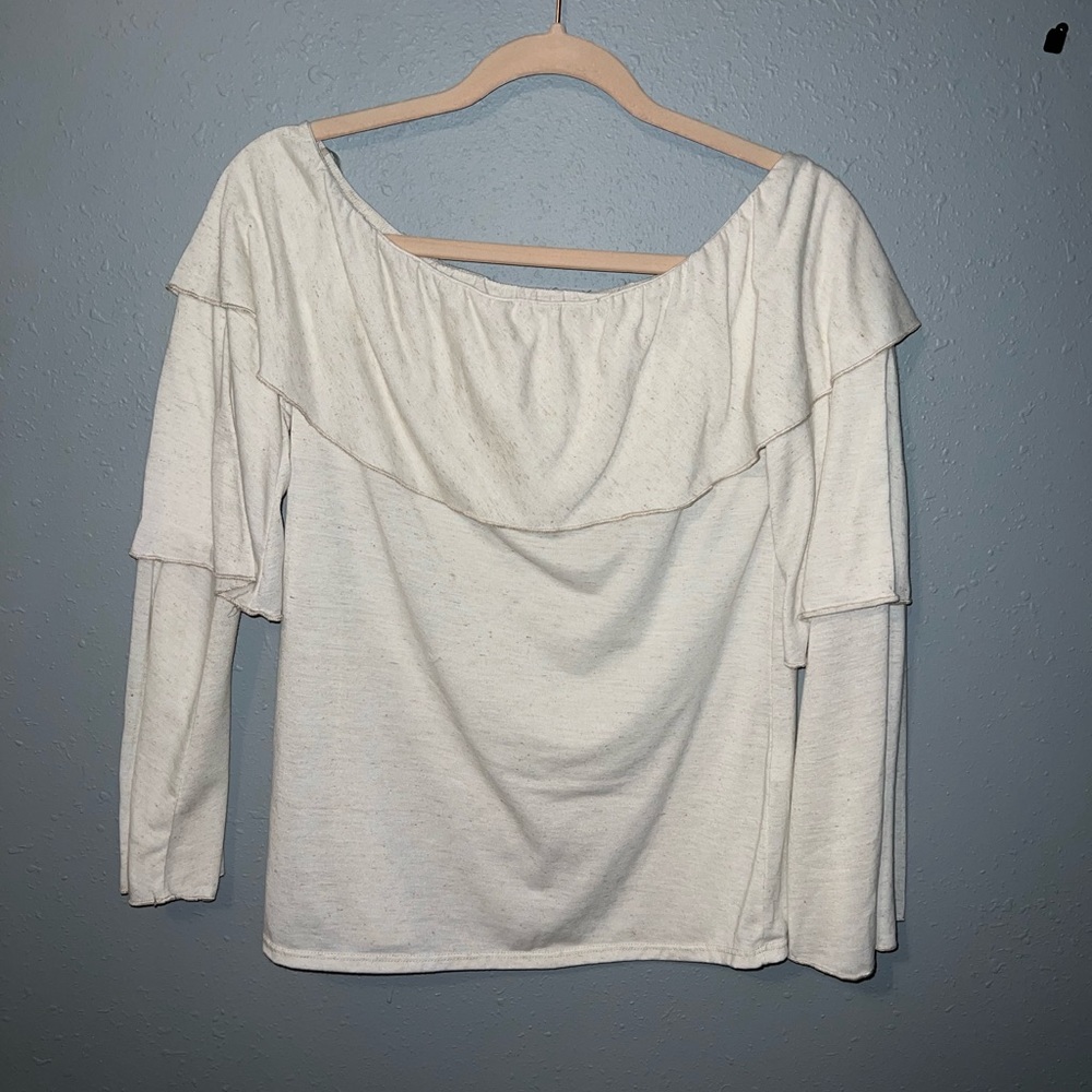 Cream Colored Off the Shoulder Ruffle Shirt